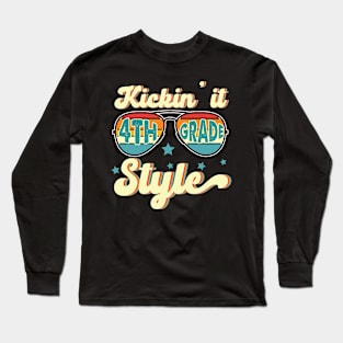 Retro Kickin It 4th Grade Style Teacher Back To School Gift For Boy Girl Kids Long Sleeve T-Shirt